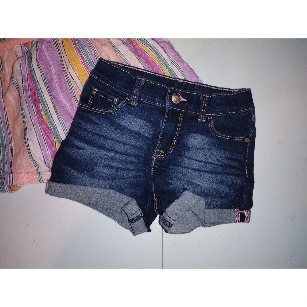 Carters Kid Wonder Nation Toddler Girls‎ 4T Striped Top and Denim Shorts Set